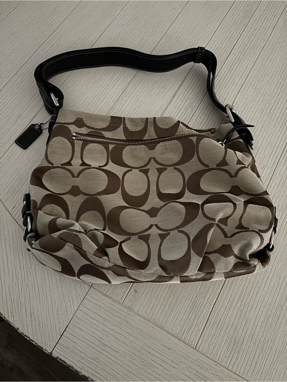 Coach Signature Canvas Shoulder Bag in Brown and Tan